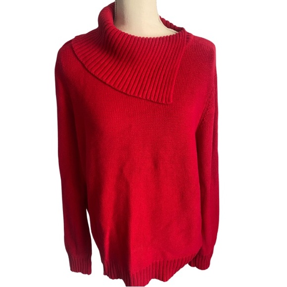 SAG HARBOR SPORT Women’s Red Asymmetrical Lapel Collar Sweater Size XL - Picture 1 of 5